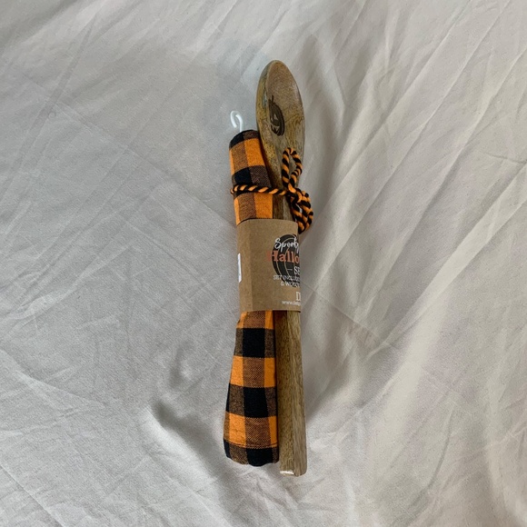 Spooky Halloween Wooden Spoon & Black Gingham Dish Towel Set - Picture 5 of 6